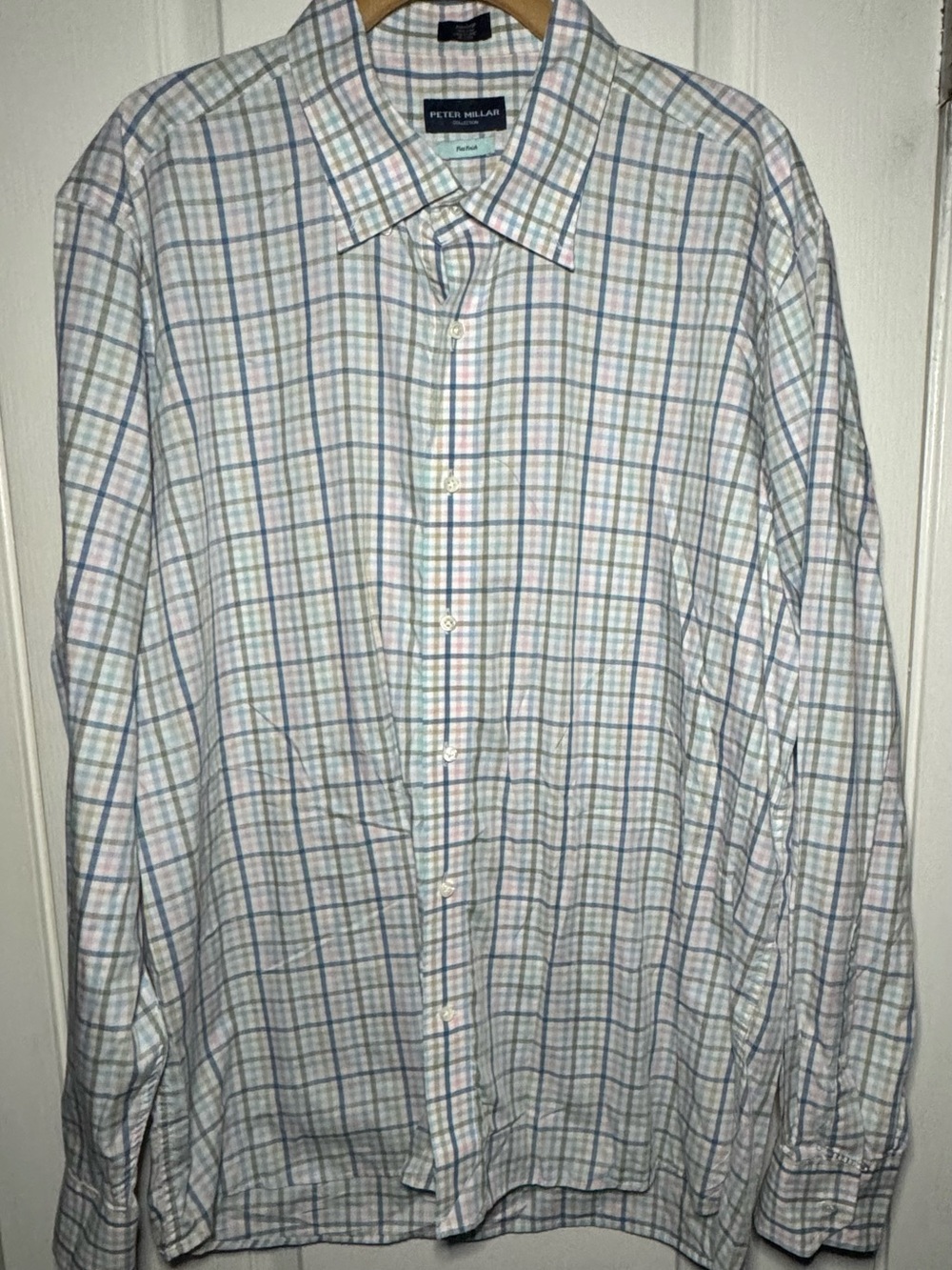 Peter Millar White Shirt with Blue and Pink Windowpane Checks